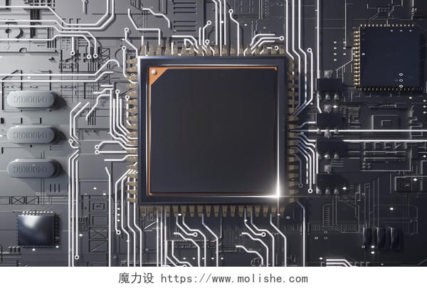 黑色C4D立体科技芯片AI智能未来科技横版插画背景